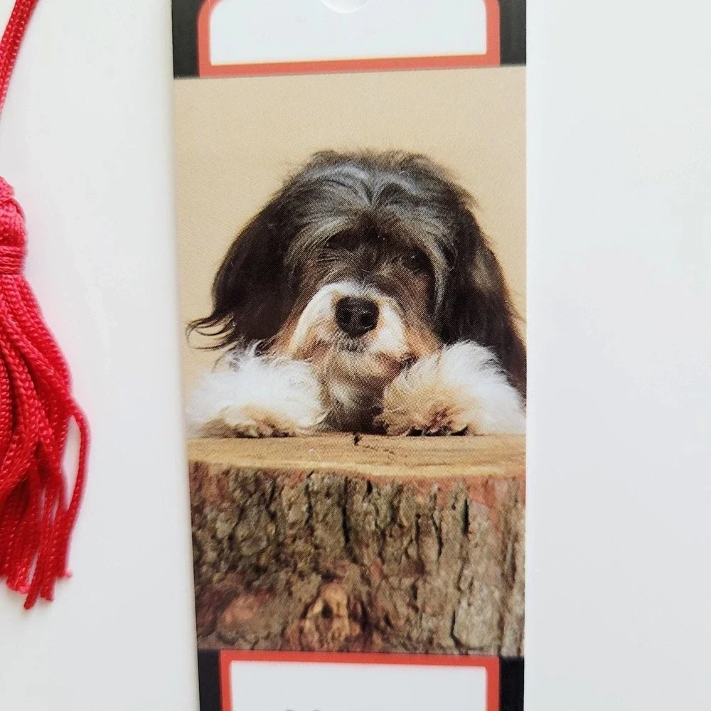 Vintage 90s Tibetan Terrier Bookmark Dog Paws book Tassel 1991 Antioch TBM-08052